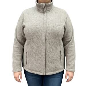 Lands’ End Fleece Jacket Women 2X 20-22W Brown Tan Full Zip Pockets Layering